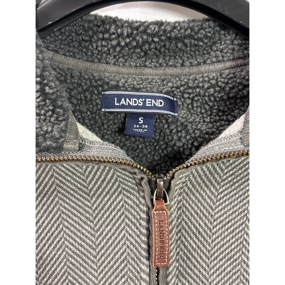 Lands End Mens Herringbone Quarter-Zip Sweater S 34-36 Fleece Lined Collar - Picture 3 of 4